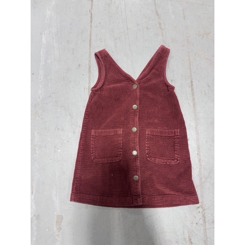 Old Navy Girls Burgundy Corduroy Jumper Dress Button Front Size XS 5